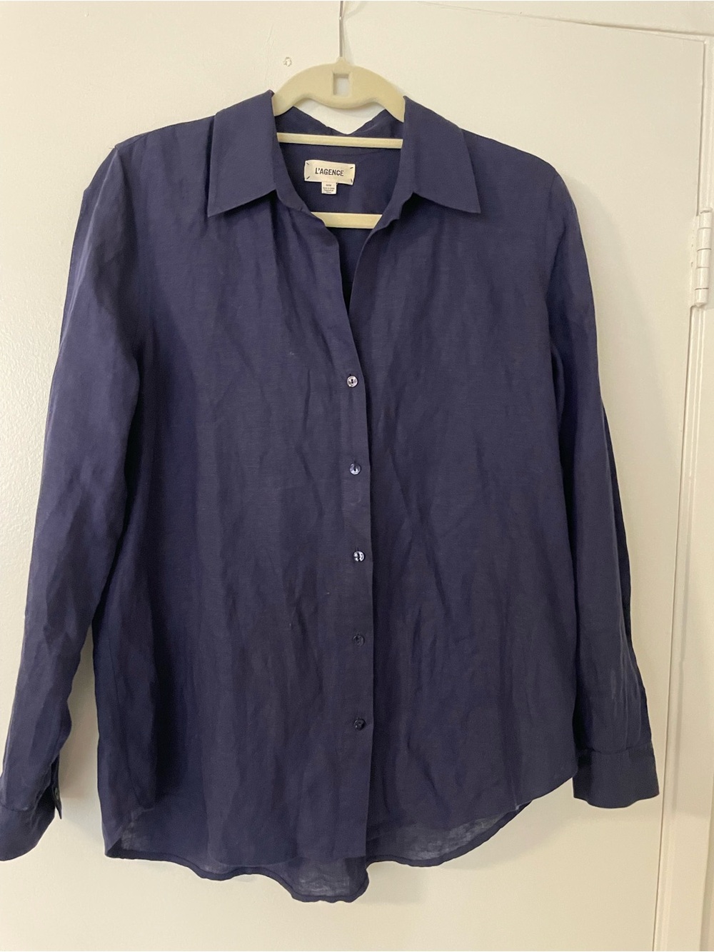L'AGENCE Dark Navy Button-Front Blouse